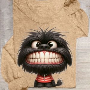 Casual Dog Crew Neck Long Sleeve T-shirt, T-shirts, color:Apricot|size:3XL, catalog Noracora shop