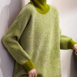 Turtleneck Raglan Sleeves Color Block Casual Sweater, Pullovers, color:Green|size:XXL, Stylewe