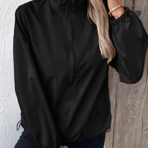 Women's Plain Regular Loose Jacket, Outerwear, color:Black|size:XXL, catalog Noracora shop