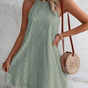 Women Plain Halter Sleeveless Comfy Casual Short Dress, Dresses, color:darkgreen|size:3XL, catalog Noracora shop