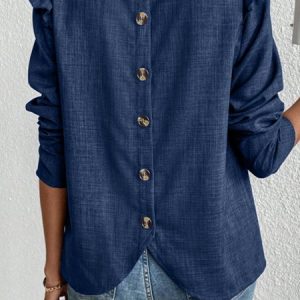 Crew Neck Long Sleeve Plain Regular Regular Fit Blouse For Women, Blouses, color:Navyblue|size:3XL, catalog Noracora shop