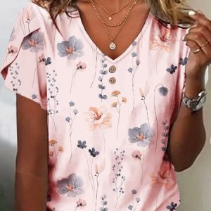 Floral Casual Petal Sleeve Jersey T-Shirt, T-shirts, Lilicloth.com