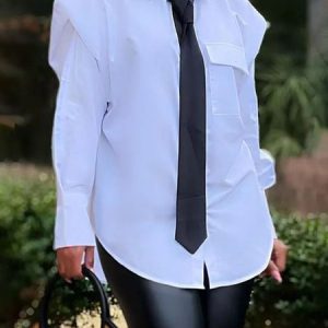 Regular Sleeve Urban Shirt Collar Shirt Include Tie, Blouses and Shirts, color:White|size:XXL, Stylewe