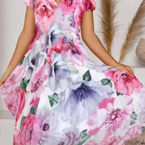 Women Floral V Neck Short Sleeve Comfy Casual Midi Dress, Midi, color:Peach|size:5XL, catalog Noracora shop