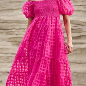 Women Geometric Boat Neck Short Sleeve Comfy Simple Maxi Dress, Dresses, color:Sky Blue|size:XXL, catalog Noracora shop