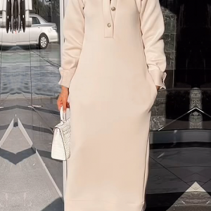 Casual Loose Shirt Collar Maxi Dress, Maxi Dresses, color:Apricot|size:XXL, Stylewe
