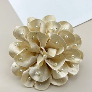 Elegant Faux Pearl Multi-Layer Camellia Fabric Brooch Fashion Clothing Jewelry, Jewelry, color:Khaki|size:One-size, Stylewe