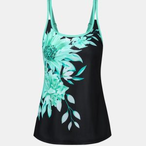 Women's Sexy Push Up Slim Belly Cover Floral Boxer Split Tankini, Swimwear, color:Green|size:5XL, catalog Noracora shop