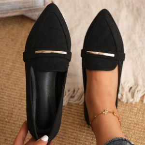 Metal Decor Polka Dots Slip On Shoes, Flats, color:Black|size:10, Stylewe