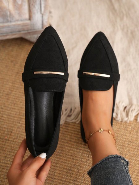 Metal Decor Polka Dots Slip On Shoes, Flats, color:Black|size:10, Stylewe