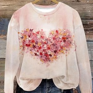 Women's Crew Neck Abstract Casual Spring/Fall Long Sleeve Sweatshirt, JustFashionNow Sweatshirts & Hoodies, color:Pink|size:XXL,