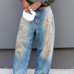 Vintage Loose Long O-Line Regular Jeans, Jeans, color:Denim Blue|size:XXL, Stylewe