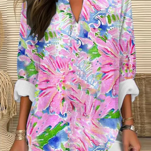 Women's Long Sleeve Blouse Spring/Fall Floral V Neck Daily Going Out Casual Top, JustFashionNow Shirts, color:Multicolor|size:XXL,