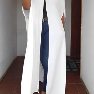 Loose Urban Plain Shirt Collar Kimono, Kimonos, color:White|size:XXL, Stylewe