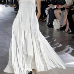 Elegant Plain  Sleeveless Crew Neck Plain Dress, Maxi Dresses, color:White|size:XL, Stylewe