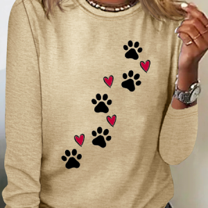 Heart Dog V Neck Text Letters Simple Long Sleeve Shirt, Long sleeves, Lilicloth.com