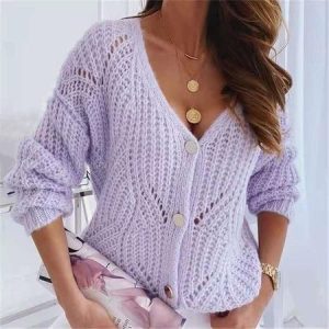 Women Wool/Knitting Plain Long Sleeve Comfy Casual Cardigan, Sweaters, color:Purple|size:XXL, catalog Noracora shop