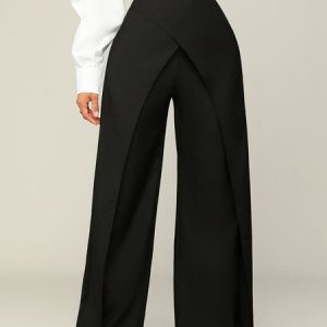 Urban Regular Fit Pockets Cross Plain Fashion Wide leg Pants, Pants, color:Black|size:XXL, Stylewe