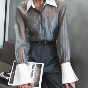 Urban Regular Fit Shirt Collar Color Block Plain Shirt, Blouses and Shirts, color:Gray|size:XXL, Stylewe