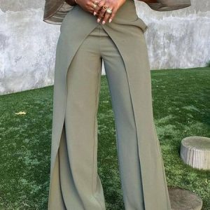Urban Plain Regular Fit Pants, Pants, color:Green|size:XXL, Stylewe