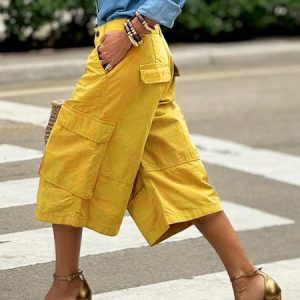 Casual Pockets Cargo Pants, Pants, color:Yellow|size:XXL, Stylewe