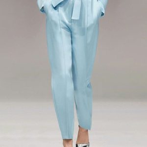 Plain Pocket Stitching Urban Pants With Belt, Pants, color:Blue|size:XXL, Stylewe