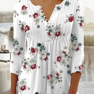 Casual Floral Crew Neck Three Quarter Sleeve T-shirt, Blouses, color:White|size:3XL, catalog Noracora shop