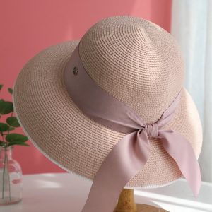 Color Block Wide Brim Straw Hat, Hats, color:Light Pink|size:One-size, Stylewe