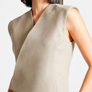 V Neck Plain Urban Vest, Vests and Gilets, color:Khaki|size:XXL, Stylewe