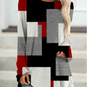 Casual Print Crew Neck Long Sleeves T-shirt, T-shirts, color:Multicolor|size:XXL, catalog Noracora shop
