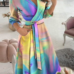 Women Polka Dots Crew Neck Long Sleeve Comfy Casual Maxi Dress, Dresses, color:Multicolor|size:XXL, catalog Noracora shop