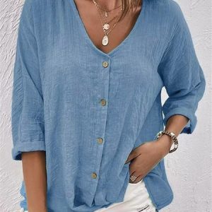 V Neck Long Sleeve Ombre Regular Loose Shirt For Women, Shirts, color:Blue|size:5XL, catalog Noracora shop