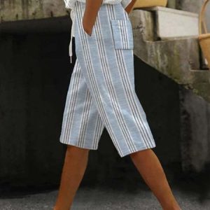 Casual Striped Fifth Pants Elastic Waist Pant, Shorts, color:Color5|size:5XL, catalog Noracora shop