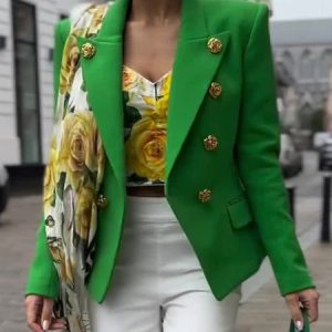 Lapel Collar Regular Fit Elegant Plain Blazer, Blazers, color:Green|size:XXL, Stylewe