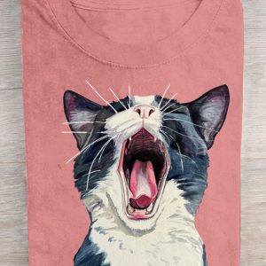 Loose Casual Cat Crew Neck T-Shirt, T-shirts, Lilicloth.com