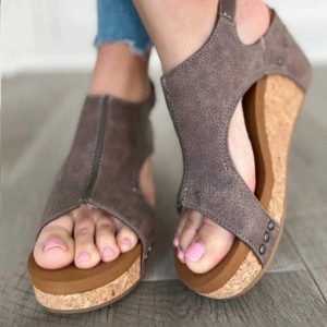 Casual Floral Blocking Hook-Loop High Heel Wedge Sandals, Women shoes, color:Coffee|size:43, catalog Noracora shop