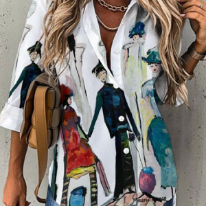 Shirt Collar Long Sleeve Cartoon Regular Loose Blouse For Women, Shirts, color:White|size:XXL, catalog Noracora shop