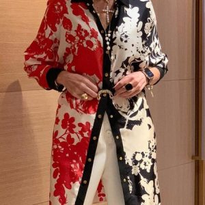Elegant Regular Fit Long Sleeve Floral Shirt, Blouses and Shirts, color:As Picture|size:XXL, Stylewe
