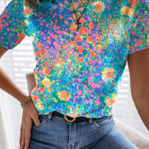 Crew Neck Casual Floral T-Shirt, T-shirts, Lilicloth.com