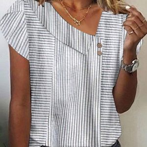 Striped Loose Casual Shirt, Blouses, color:Gray|size:XXL, catalog Noracora shop