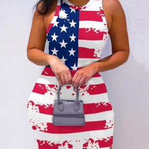 Independence Day Flag Print Sleeveless Bodycon Dress, women Bodycon Dresses, ChicMe catalog