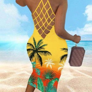 Tropical Coconut Tree Print Hollow Out Bodycon Dress, Bodycon Dresses, ChicMe catalog