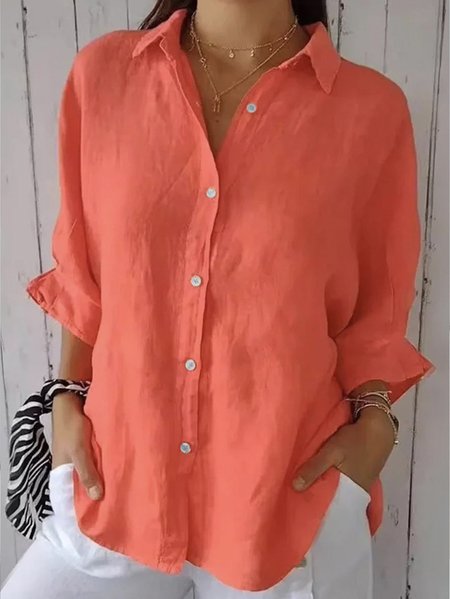 Cotton Casual Buckle Shirt Collar Shirt, Blouses, Lilicloth.com