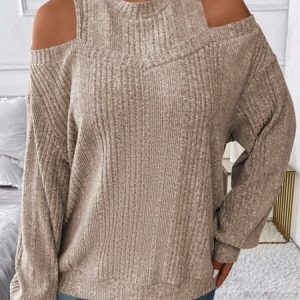 Crew Neck Long Sleeve Plain Regular Loose Blouse For Women, Blouses, color:Apricot|size:XXL, catalog Noracora shop