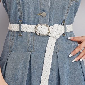 Minimalist Braided Pin Buckle Belt, Belts, color:White|size:One-size, Stylewe