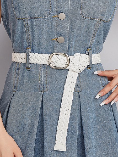 Minimalist Braided Pin Buckle Belt, Belts, color:White|size:One-size, Stylewe
