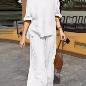 Women's Cotton Plain Daily Going Out Two Piece Set Half Sleeve Casual Summer Top With Pants Matching Set, JustFashionNow Suit Set, color:White|size:5XL,