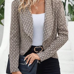 Women's Geometric Regular Loose Jacket, Outerwear, color:Khaki|size:L, catalog Noracora shop