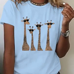 Deer Crew Neck Loose Casual T-Shirt, T-shirts, Lilicloth.com