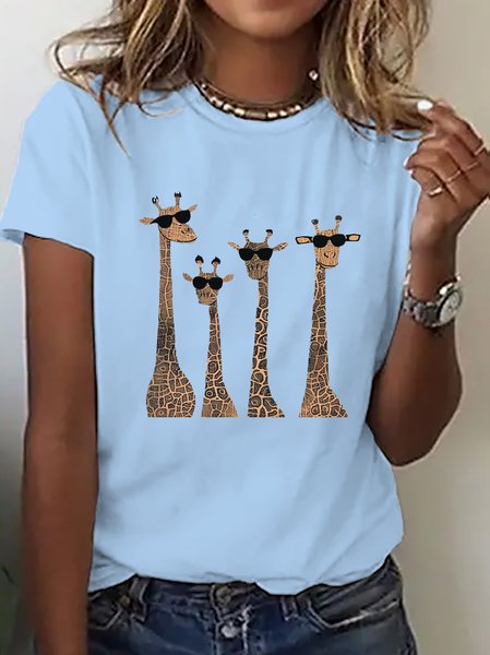 Women's Short Sleeve Tee/T-shirt Summer Deer Cotton Crew Neck Daily Going Out Casual Top Black, JustFashionNow T-Shirts, color:Blue|size:3XL,